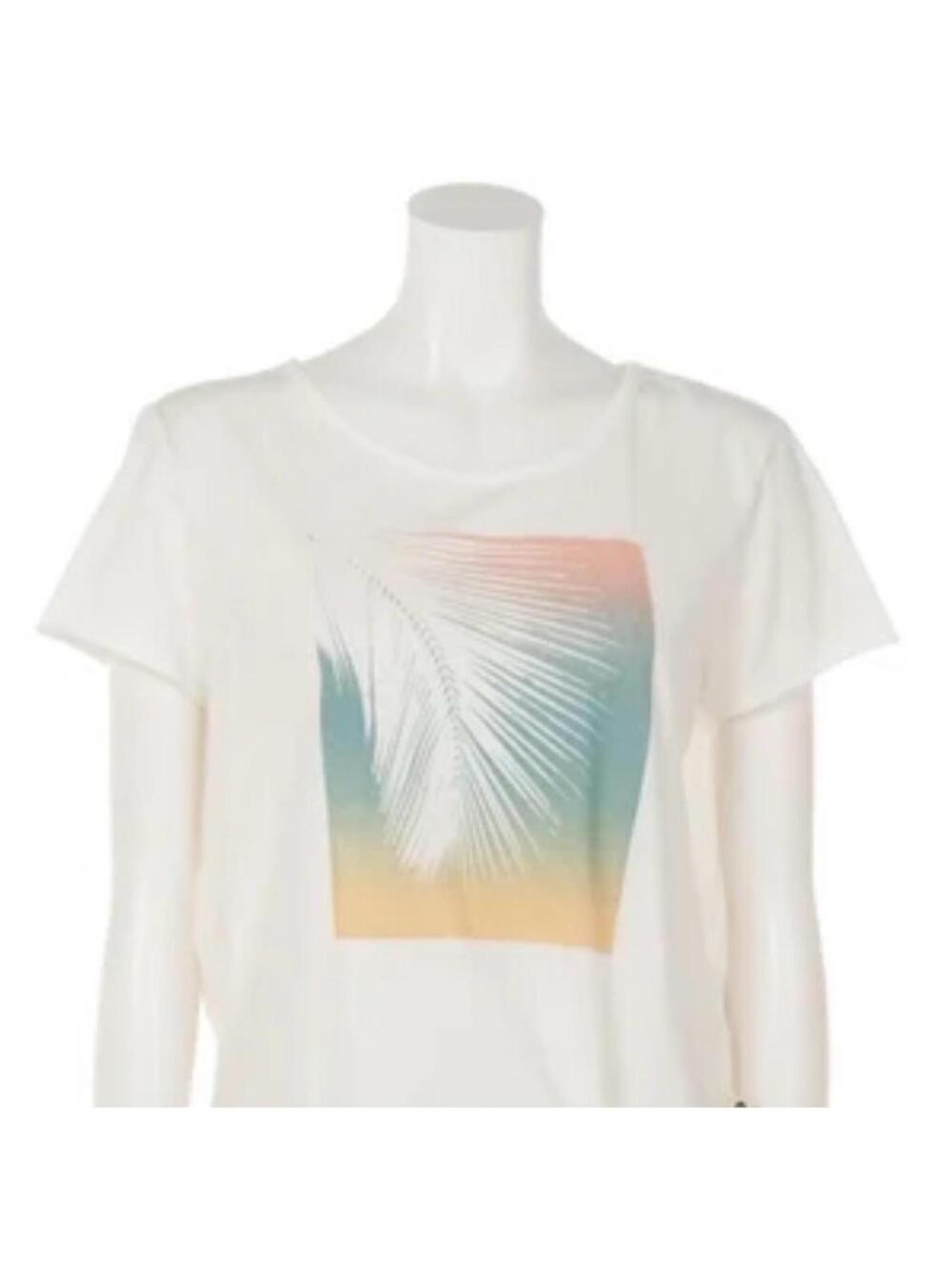 Roxy White Palm-Print Tie-Front Tee with Sunset Hues